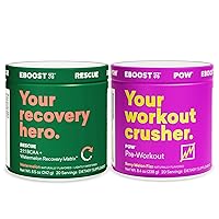 EBOOST POW Pre-Workout and Rescue BCAA Tub Bundle - Pre and Post Workout Supplement Powder for Performance, Joint Mobility, Support Recovery and Energy - Non-GMO, Gluten-Free, No Creatine