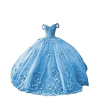 Pearls 3D Floral Flower Patterned Ball Gown Off Shoulder Quinceanera Prom Evening Dresses Sparkly Tulle 2024