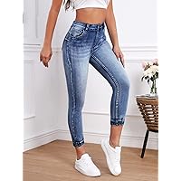 Jeans for Women Pants for Women Women's Jeans High Waist Bleach Wash Skinny Jeans (Color : Dark Wash, Size : W30 L32)