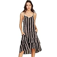 Women's Stripe Cami Dress with 2-Layerd Ruffle Bottom