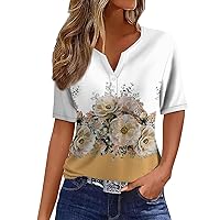 Womens Short Sleeve Shirts Casual Plus Size Summer Tops Vintage Floral Graphic Tees Dressy V Neck Button Down Blouses