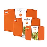 Silicone Thick Cutting Boards Set of 3pcs Foldable & Flexible Design Juice Grooves Easy Grip Handle Dishwasher Safe for Kitchen,Chif-Orange