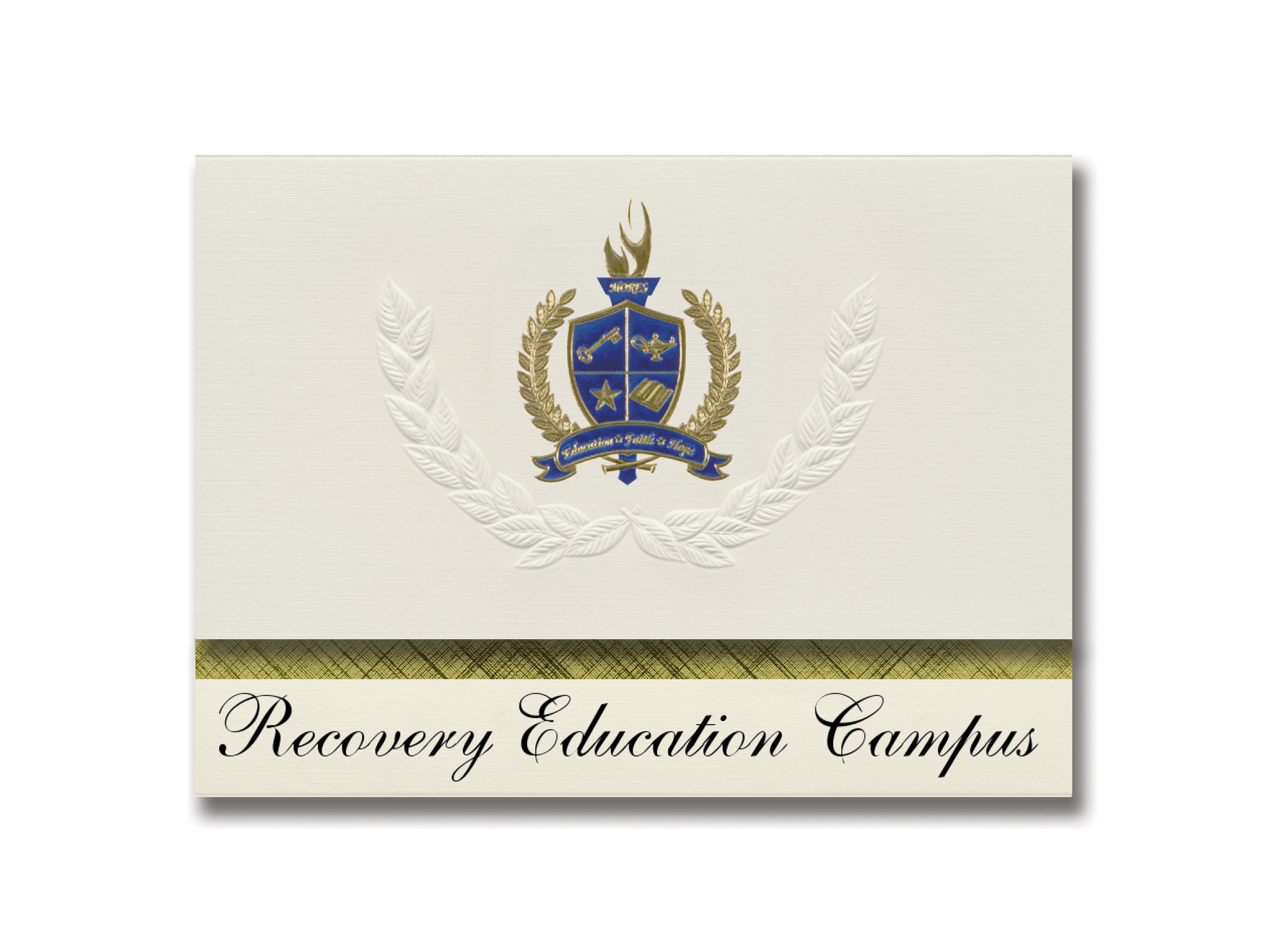 Signature Announcements Recovery Education Campus (Ralls, TX) Graduation Announcements, Presidential style, Elite package of 25 with Gold & Blue Me...