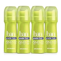 Ban Powder Fresh 24-hour Invisible Antiperspirant, Roll-on Deodorant for Women and Men, Underarm Wetness Protection, with Odor-fighting Ingredients, 3.5 Fl Oz (Pack of 4)