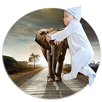 Baby Rug Elephant Road Animal Kids Round Play Mat Infant Crawling Mat Floor Playmats Washable Game Blanket Tummy Time Baby Play Mat 27.6x27.6 inches
