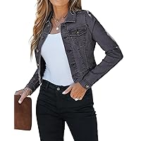 luvamia 2024 Cropped Jean Jackets for Women Fashion Short Denim Shacket Jacket Lightweight Fitted Stretchy with Pockets
