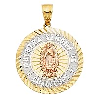 Nuestra Senora De Guadalupe Pendant 14k Yellow White Rose Gold Round Medal Charm Genuine 26 x 26 mm