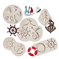 Anchor and Rudder Fondant Moulds ( 5 Pcs ), Seagull Sailing Boat Hook Cake Decoration Silicone Mold, Used for Cupcake Decoration, Sugar Craft Glue, Chocolate, DIY Polymer Clay Molds for Children