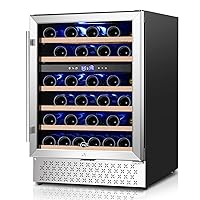 TYLZA 24 Inch Wine Cooler Refrigerator 46 Bottle Dual Zone Built-in or Freestanding 24'' Wine Fridge with Stainless Steel & Professional Compressor and Temperature Memory Function