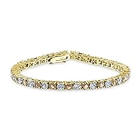 Alternating Stones Simulated Round Cubic Zirconia 12.00 CT 4 Prong Basket Set Solitaire AAA CZ Tennis Bracelet For Women Prom Bride 14K Gold Plated Simulated Jewel Color Birthstone 7.5 Inch