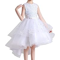 Girls Hi-Low Princess Dress Sequined Stars Ball Gown with Train