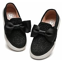 DADAWEN Girls Slip On Glitter Sneakers Cute Bow Lazy Tennis Shoes Loafers for Little Girls(Toddler/Little Kid/Big Kid)