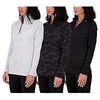 Real Essentials 3 Pack: Womens Dry-Fit Long Sleeve Quarter Zip & Full Zip Up Hoodie Workout Jacket (Available in Plus)