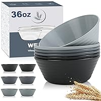 Wheat Straw Bowl Sets,6 PCS Unbreakable Cereal Bowl 36 OZ,Microwave and Dishwasher Safe Bowls,Soup Bowl Sets BPA Free Eco Friendly Bowl for Serving Soup,Oatmeal and Salad （Black Grey）