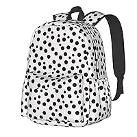 Black And White Dots Print Pattern Backpack Print Shoulder Canvas Bag Travel Large Capacity Casual Daypack With Side Pockets