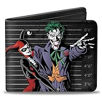 Buckle-Down Men's DC Comics Wallet, Bifold, Harley Quinn Hugging Joker Pose Lineup Grays, Vegan Leather, Multicolor, Standard Size