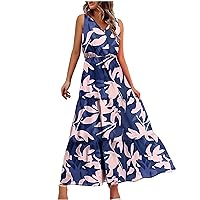 Women Summer Boho Dresses Casual Sleeveless Maxi Dresses 𝟮𝟬𝟮𝟰 Cute Floral Beach Long Dress Wedding Guest Dress