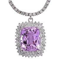 24.17 Carat Natural Pink Kunzite and Diamond (F-G Color, VS1-VS2 Clarity) 14K White Gold Luxury Necklace for Women Exclusively Handcrafted in USA