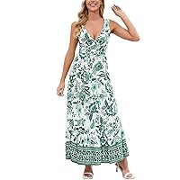 Deals of The Day Clearance Prime, Vintage Dress for Women, Sleeveless Dresses 2024, Retro, Maxi, Summer Elegant V Beck Floral Smocked A Line Printed Long (L, Green)