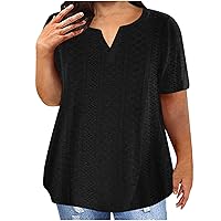 Plus Size Tops for Women Short Sleeve Summer Pullover Color Block Crewneck/V Neck Tee Tunic Loose Fit Tshirts XL-5XL