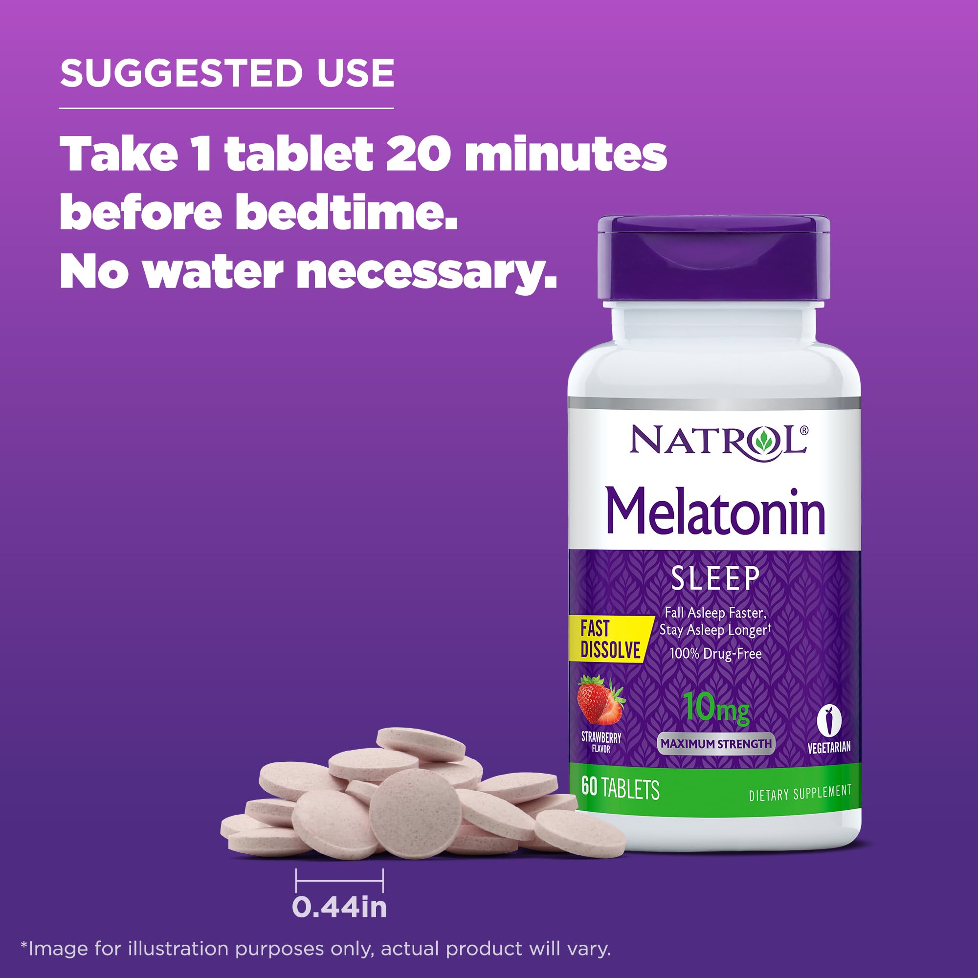 Natrol Melatonin Fast Dissolve Tablets, Helps You Fall Asleep Faster, Stay Asleep Longer, Easy to Take, Dissolve in Mouth, Strengthen Immune System, Maximum Strength, Strawberry Flavor, 10mg, 60 Count
