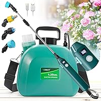 Battery Powered Sprayer 1.35 Gallon, Upgrade Electric Garden Sprayer with Battery Indicator, 3 Mist Nozzles, USB Rechargeable Handle with 23.6
