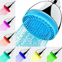 LED Shower Head, Shower Head with Light, 7 Color Flash Light Automatically Changing LED Fixed Showerhead for Bathroom Adjustable High Pressure Rain Shower Head Light up for Kid Adult Easy Installation