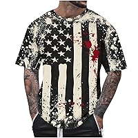 Independence Day T-Shirts for Men Summer Tie Dye American Flag Short Sleeve Casual 4th of July Patriotic Tee Shirts