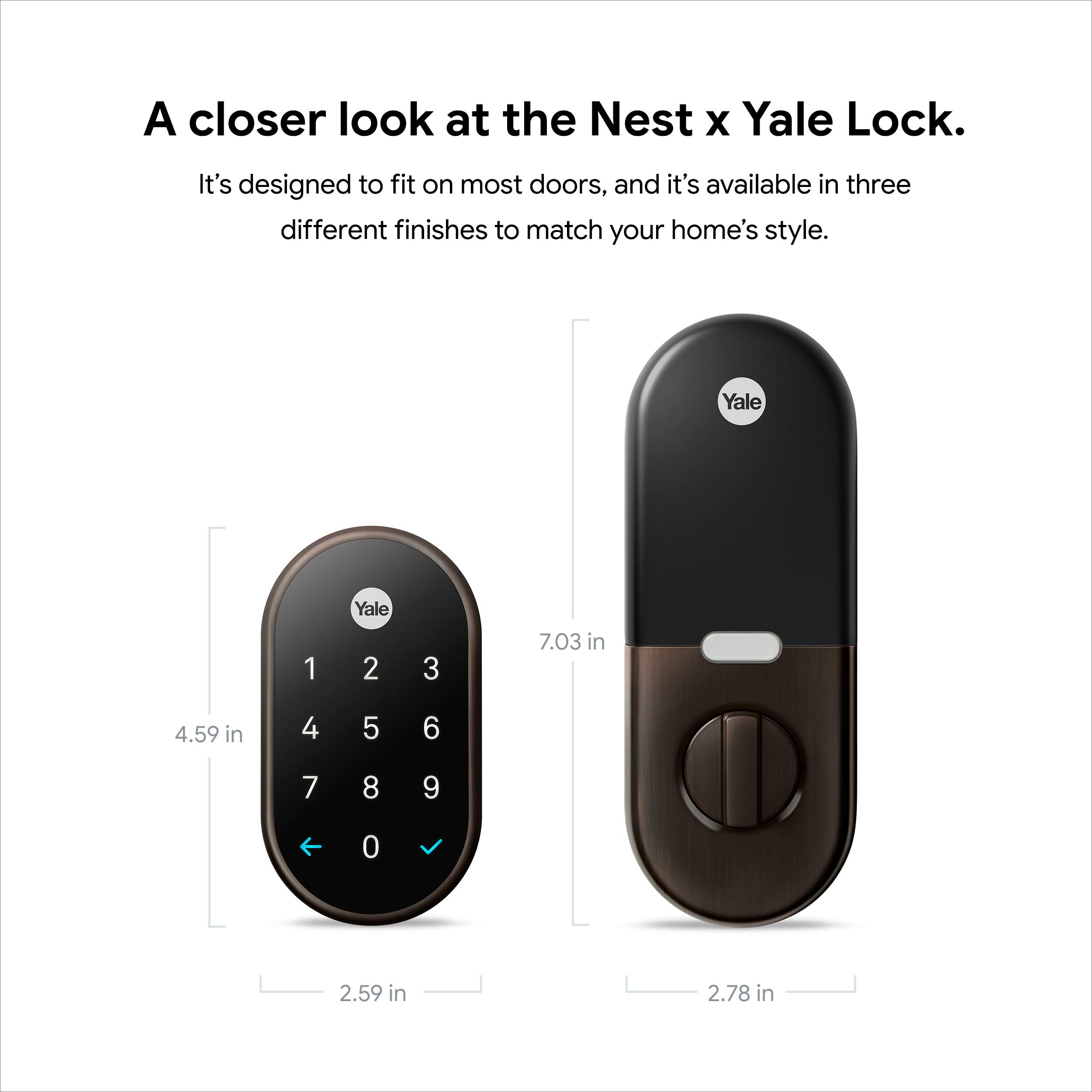 Google Nest x Yale Lock - Tamper-Proof Smart Lock for Keyless Entry - Keypad Deadbolt Lock for Front Door - Works with Nest Secure Alarm System - Oil Rubbed Bronze