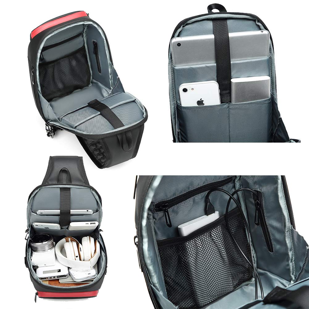 Mens Sling Bag Chest Pack Bag Shoulder Crossbody Backpack Waterproof Small Travel Hiking Multipurpose Daypack with USB Charging Port