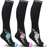 Physix Gear Sport 3 Pairs of Compression Socks for Men & Women in (Black/Pink + Black/Grey + Black/Blue) S-M Size