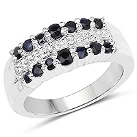 0.73 Carat Genuine Black Sapphire and White Topaz .925 Sterling Silver Ring