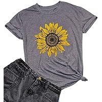 Women's Summer Sunflower Shirts Cute Flower Graphic T Shirt Loose Tees Tops Casual Female Crew Neck Short Sleeve Easter Blous