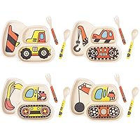 Kids Plate Set, Included Plate Fork and Spoon 3-Piece Set - Toddler Plates Dinnerware Dinner Dish Set Baby Feeding Divided Plate - Child Portion Control Bamboo Eco-Friendly