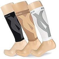 BLITZU 3 Pairs Calf Compression Sleeves for Women and Men Size S-M, One Nude, One Black, One White Calf Sleeve, Leg Compression Sleeve for Calf Pain and Shin Splints. Footless Compression Socks.