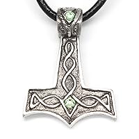 Pewter Thor's Hammer with 2 Swarovski Crystals for Birthday on Leather Necklace