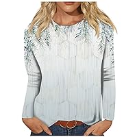 Long Sleeve Shirts for Women 2024 New Year Printed Round Neck Tops Fashion Tunic Baggy Pullover Tees Top
