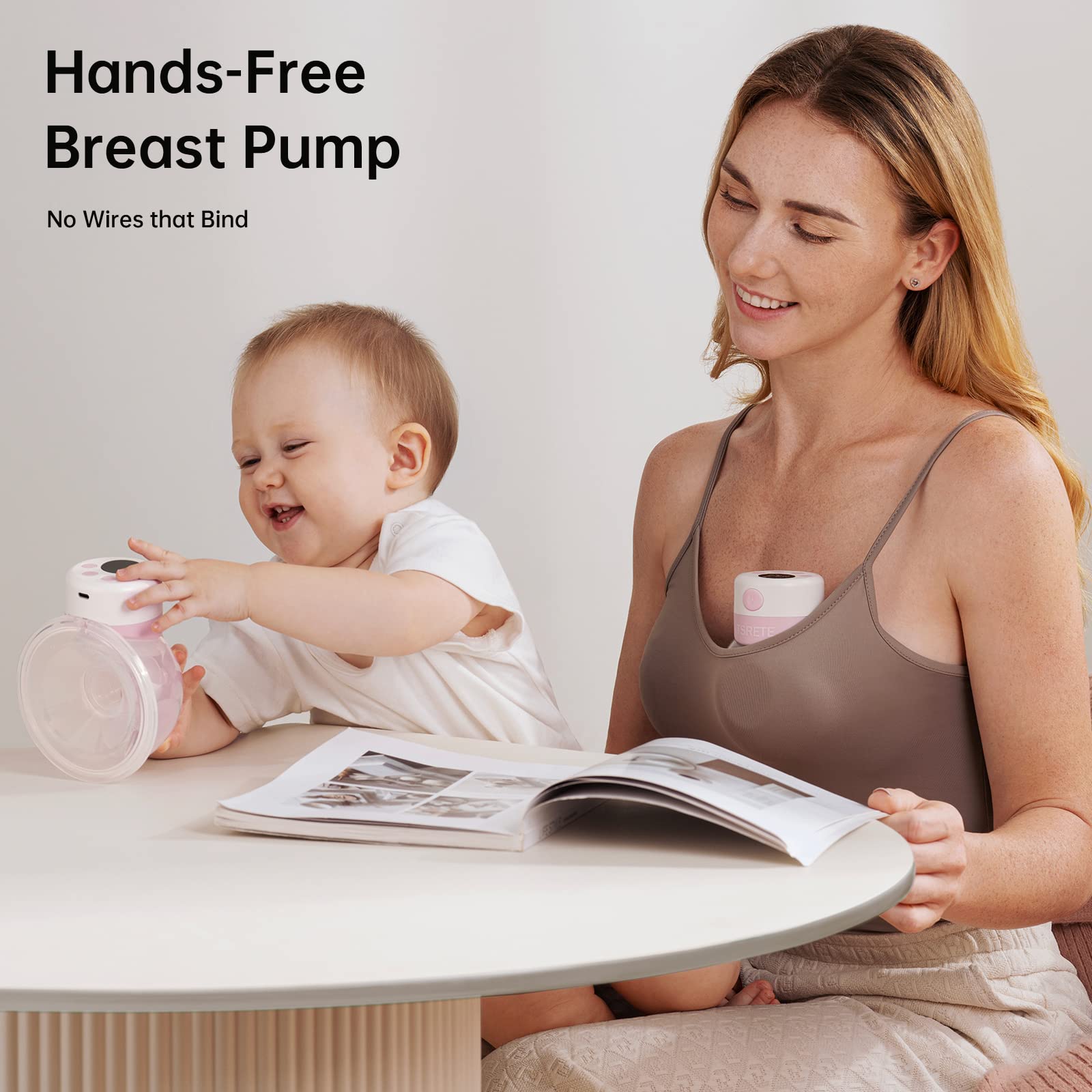TSRETE Breast Pump, Wearable Breast Pump, Electric Hands-Free Breast Pumps with 2 Modes, 9 Levels, LCD Display, Memory Function Rechargeable with Massage and Pumping Mode, 27mm Flange, Pink