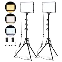 2 Pack LED Video Photography Lighting Kit 22W with 62.99-inch Tripod Stand, 2500-8500K Studio Lights for Live Streaming/Social Media Video Recording/Makeup/Content Creation/Photo Shoot