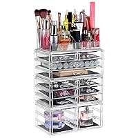GRANDMA SHARK Makeup Organizer For Vanity Acrylic Organizers 4 Pieces Cosmetic Storage Drawers Jewelry Display Box With 12 Drawers For Dresser, Bathroom Counter Organizer