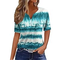 Summer Clothes for Women,Short Sleeve Blouses for Women Fashion V-Neck Button Boho Tops for Women Going Out Tops for Women