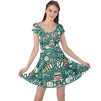 CowCow Womens Colorful Peace Love and Music Pattern Groovy Notebook Doodle Cap Sleeve Dress, XS-5XL