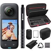 Insta360 X3 - Waterproof 360 Action Camera with 1/2/'' 48MP Sensors, 5.7K 360 Active HDR Video, Bundle with Invisible Selfie Stick, Lens Cap, Carrying Case, Screen Protector