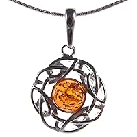 BALTIC AMBER AND STERLING SILVER 925 PENDANT NECKLACE - 10 12 14 16 18 20 22 24 26 28 30 32 34 36 38 40