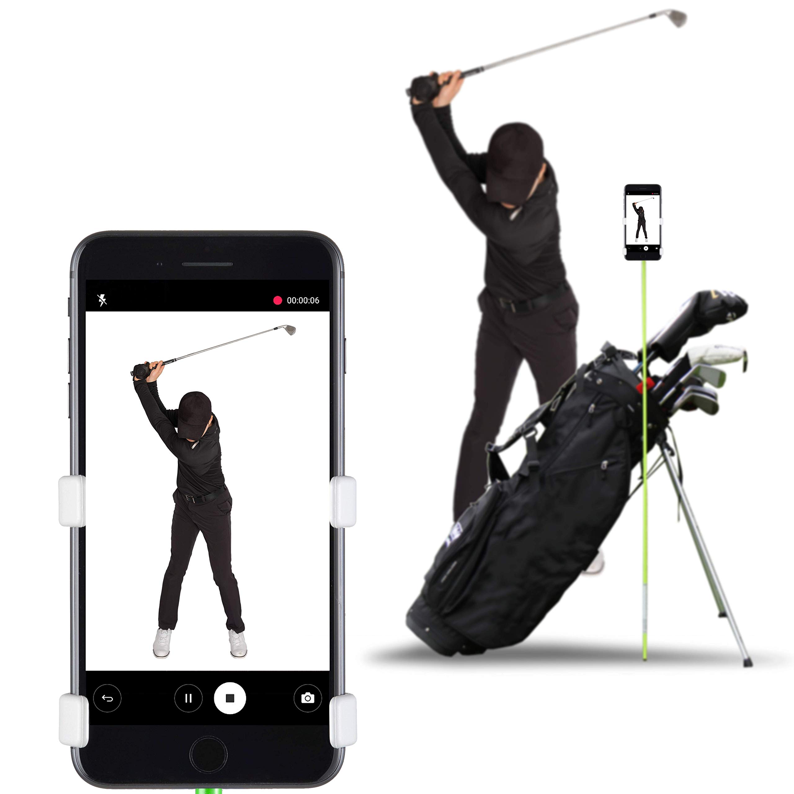 SelfieGOLF Record Golf Swing - Cell Phone Holder Golf Analyzer Accessories | Winner of The PGA Best Product | Selfie Putting Training Aids Works with Any Golf Bag and Alignment Stick