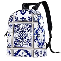 Travel Backpack for Women,Backpack for Men,Vintage Plaid Pattern Blue Print,Backpack