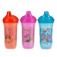 Nuby,Plastic Insulated No Spill Easy Sip Cup with Vari-Flo Valve Hard Spout, Girl, 3 Count,9 ounce