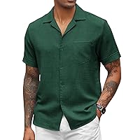 COOFANDY Mens Casual Short Sleeve Button Down Shirts Cuban Linen Textured Shirt Summer Beach Wear