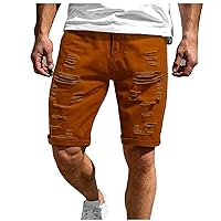 Men's Ripped Denim Shorts Knee Length Jeans Stretch Destroyed Short Jeans Casual Summer Ripped Bermuda Shorts