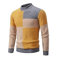 Men's Sweater Crewneck Pullover Long Sleeve Color Block Cable Knit Warm Chunky Winter Jumper Sweaters